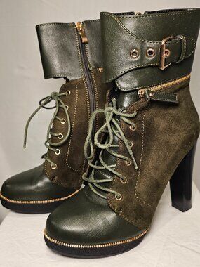 Italina Women's Green Renaissance Fair Boots Steampunk Buckle Lace Up 8.5